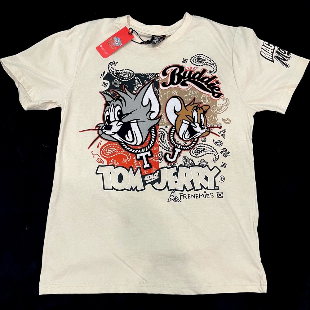 NEW Tom and Jerry Best Buddies Frenemies Vintage Style Cream Graphic T Shirt